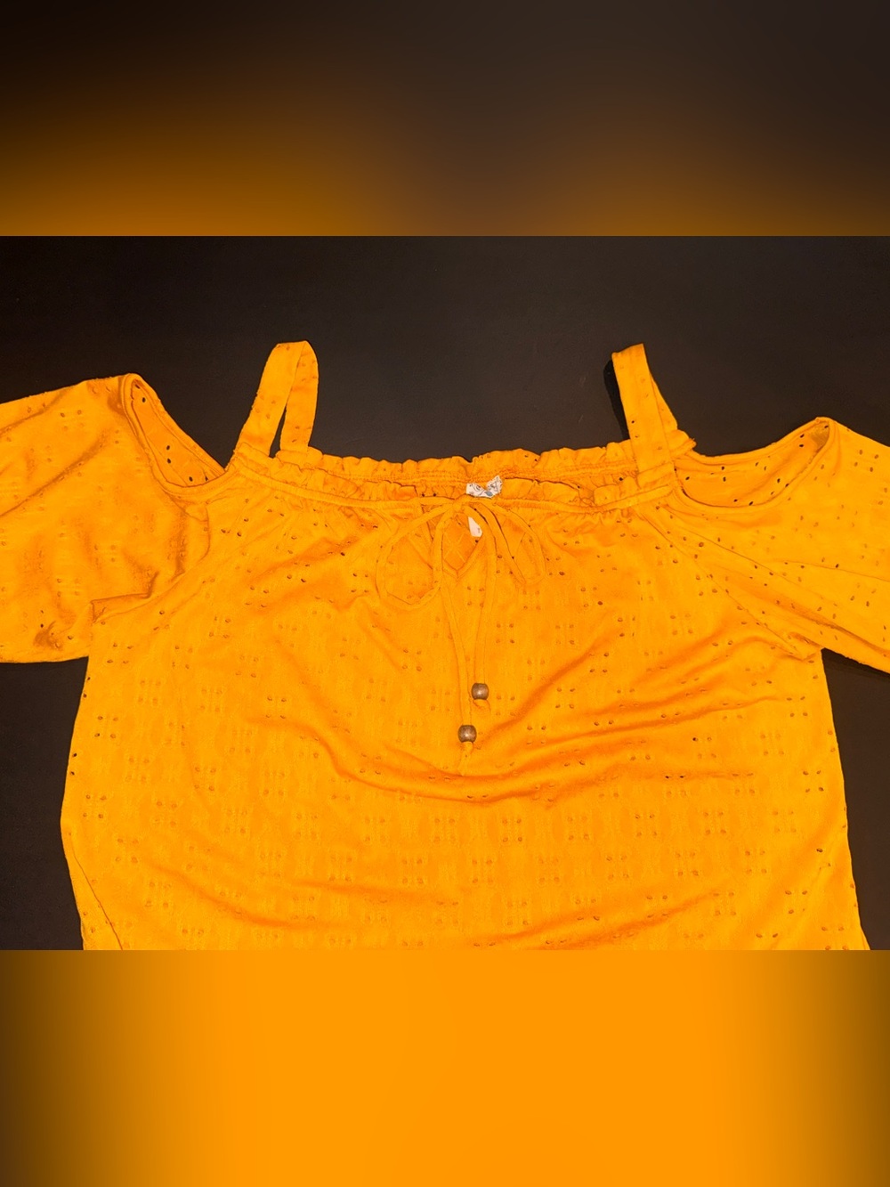 Naif Cold-Shoulder Marigold Yellow Eyelet Top, size XL - Picture 4 of 7